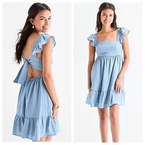 by&by Chambray Fit & Flare Flutter Sleeve Mini Dress NWT Size Large